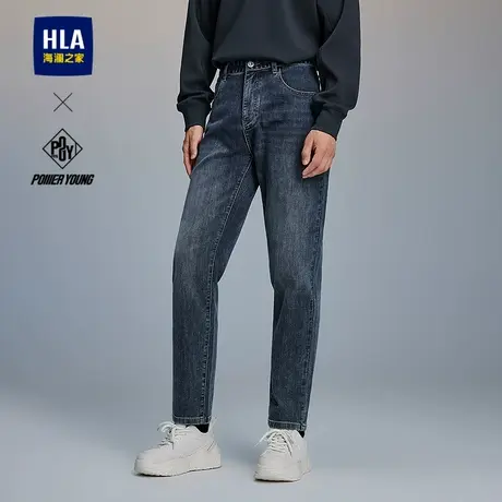 HLA/海澜之家POWER YOUNG系列牛仔裤25春秋新五袋款字母刺绣裤男图片