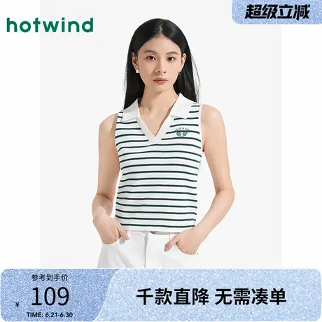polo领女士背心热风2025年夏季新款女士条纹针织背心翻领网球背心图片