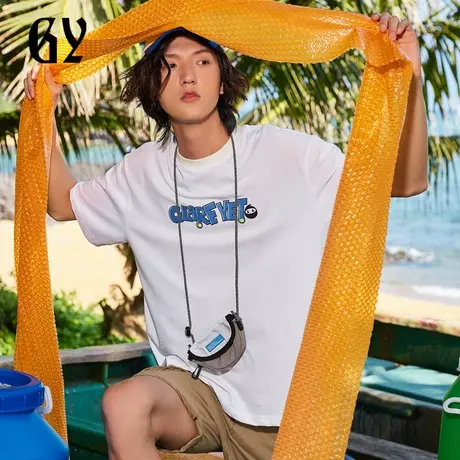 雅戈尔奥莱 GY男装夏季时尚趣味印花微落肩廓形纯棉男士短袖商品大图