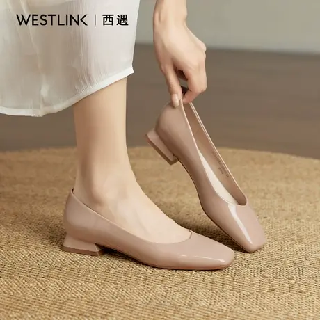 西遇裸色漆皮低跟单鞋女2025秋季新款方头粗跟气质高级感女鞋子A图片