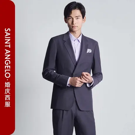 报喜鸟秋季新款男士时尚商务休闲轻正装西服套装平驳领石楠花紫男图片