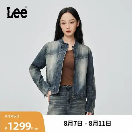 Lee商场同款25秋冬新品舒适版立领脏洗效果深蓝色女牛仔夹克外套商品大图