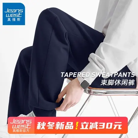GV真维斯运动裤男款春秋季新款男士潮流藏青色宽松休闲束脚裤子B商品大图