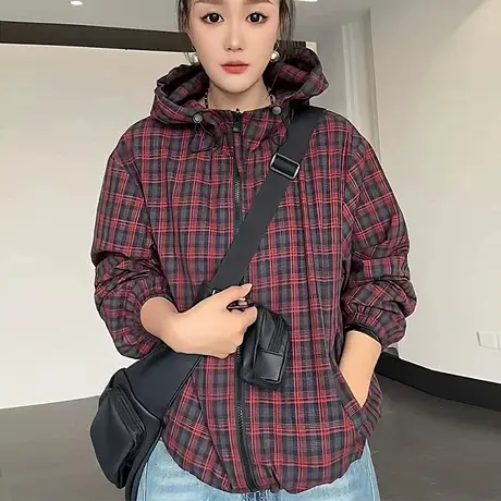 2025秋季新款休闲百搭双面双穿时尚格子拼接女韩系宽松减龄外套潮商品大图