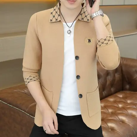 开衫毛衣外套男秋季2023新款潮流个性拼接休闲宽松上衣痞帅针织衫图片