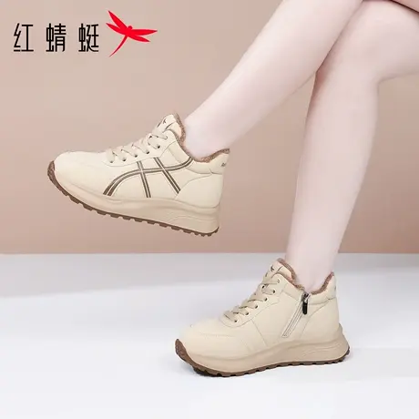 红蜻蜓女鞋秋冬季大码鞋子女士厚底高帮休闲运动鞋女旅游加绒棉鞋商品大图