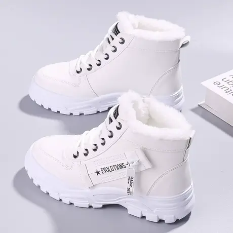 高帮板鞋女加绒小白鞋冬季爆款二棉鞋防滑学生跑步鞋皮面老爹鞋潮商品大图
