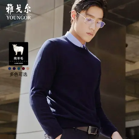 雅戈尔奥莱 男装100%绵羊毛衫秋季纯羊毛纯色圆领毛衣B商品大图