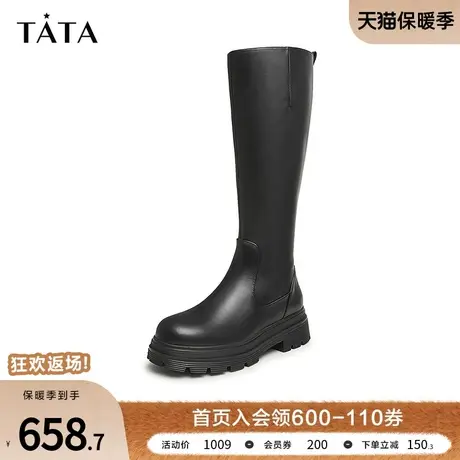 Tata他她厚底气质高筒骑士靴女显瘦弹力长筒靴2023冬新款7FNE8DG3图片