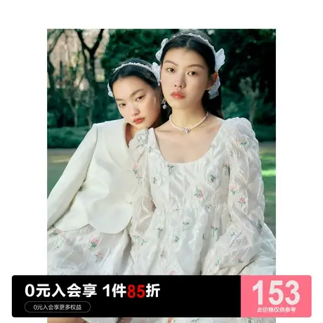 乐町浪漫长袖上衣休闲秋季新款雪纺衫半裙套装甜美淑女印花方领商品大图