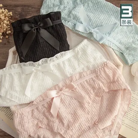 日系百褶蕾丝内裤清新大蝴蝶结甜美包臀透气少女仙仙裤三角短裤薄商品大图