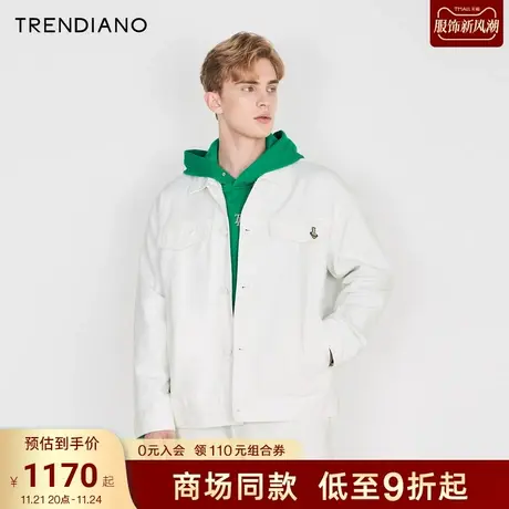 TRENDIANO官方2023新款春季翻领牛仔外套工装上衣男女情侣款商品大图