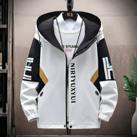 青年夹克男春秋季薄款上衣拼接外套秋装连帽卫衣韩版秋衣个性男装商品大图