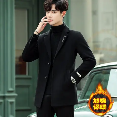 羊毛呢子大衣外套男士冬装加棉加厚短款毛呢风衣帅气中长款夹克潮商品大图