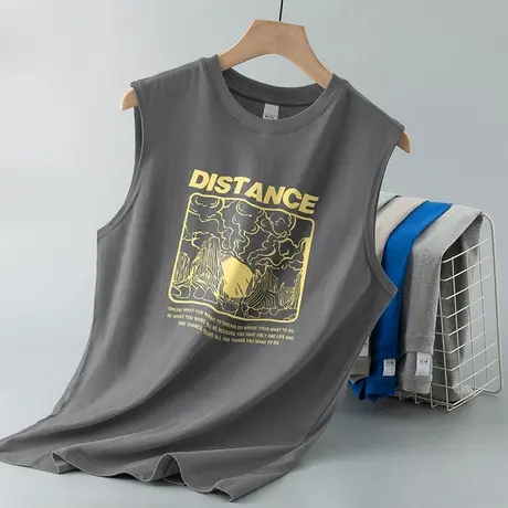 男士背心纯棉夏季宽松运动坎肩篮球健身宽肩全棉无袖t恤跨栏外穿商品大图