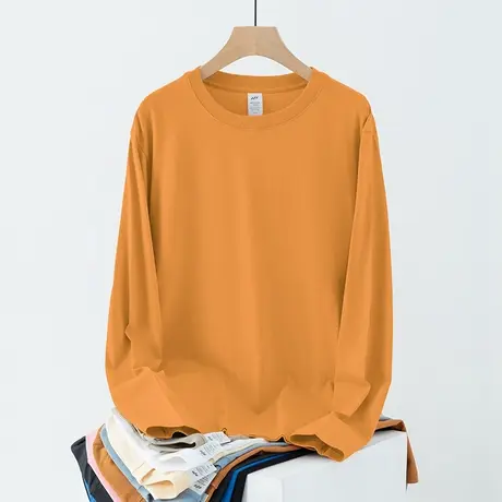 重磅纯棉t恤男长袖潮流宽松上衣服圆领纯色全棉内搭打底衫秋衣服商品大图