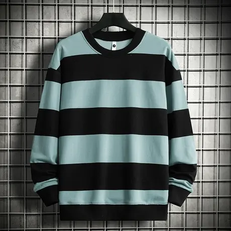 小熊卫衣男华夫格2023新款秋冬款宽松潮流圆领长袖t恤无帽上衣服商品大图