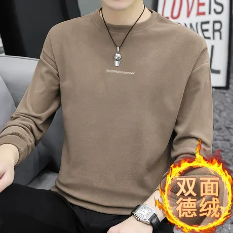 男士卫衣秋冬款圆领套头无帽上衣宽松潮流德绒双面绒保暖长袖t恤商品大图