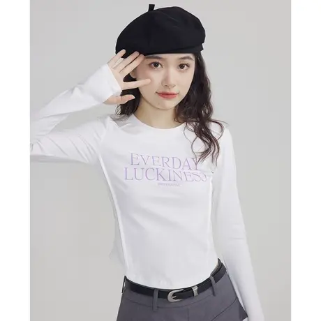 尔给春秋薄款白色打底衫2023新款女显瘦正肩小个子短款上衣t恤商品大图