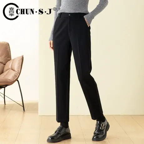 黑色毛呢西装裤秋冬女高腰裤子显瘦烟管裤女裤休闲西裤直筒裤长裤商品大图