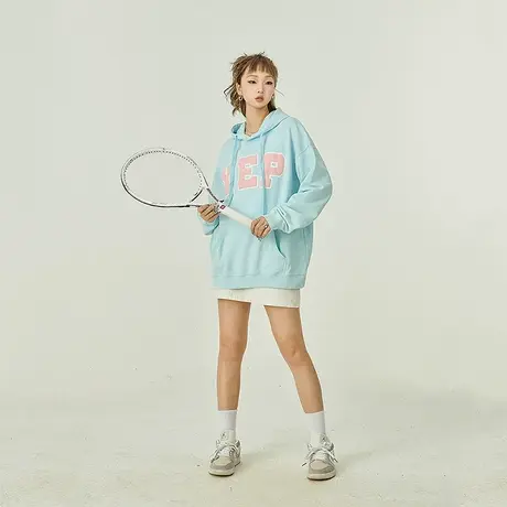 YEP水洗连帽卫衣女2024新款春秋ins发泡印花宽松慵懒风长袖上衣潮图片