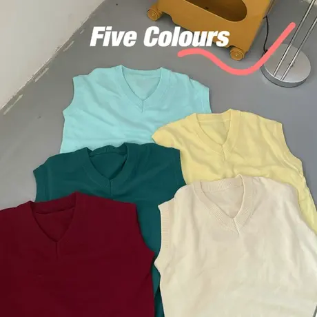 红续纯色无袖毛衣背心针织马甲女2023春装新款宽松慵懒风叠穿外搭商品大图