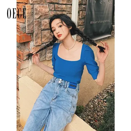 Oece短袖针织衫女春夏新款女装设计感小众系带打底小衫春上衣商品大图