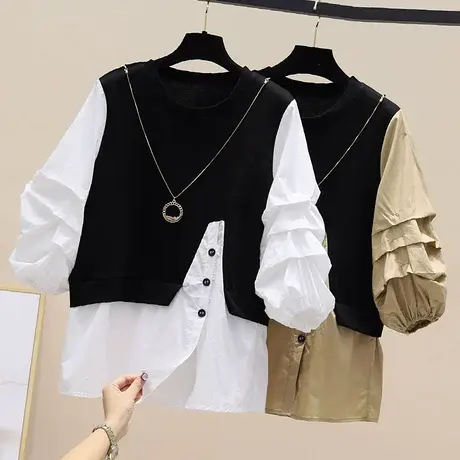 衬衫女设计感小众轻熟港风假两件小个子衬衣马甲春款2023新时尚潮商品大图