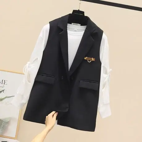 欧洲站西装马甲女2023秋季新款简约时尚遮肉显瘦中长款洋气外套潮图片