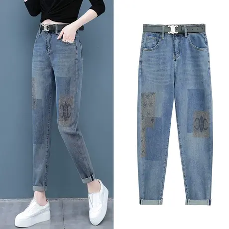 老爹牛仔裤女宽松直筒2024年春秋新款潮高腰显瘦九分萝卜哈伦裤子商品大图