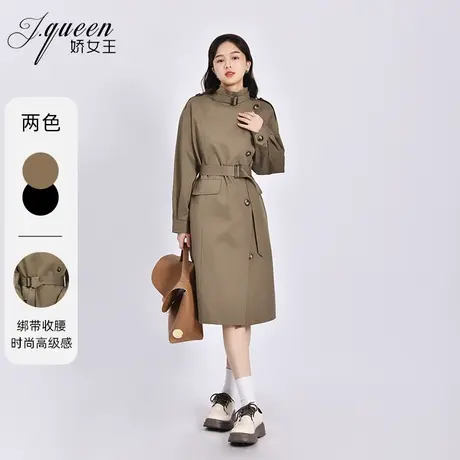 风衣外套女秋季新款绑带收腰修身时尚工装过膝中长款气质立领大衣商品大图