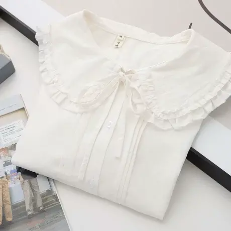 娃娃领衬衫女装设计感小众法式甜美泡泡袖上衣春秋季2021新款时尚图片