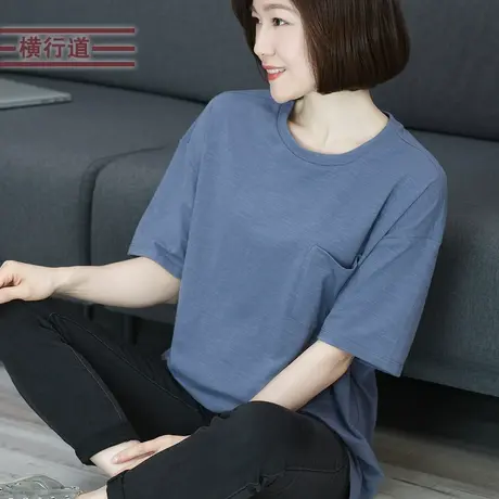 2025夏装纯色遮肉胖MM妈妈上衣服短袖T恤宽松大码女装打底衫半袖商品大图