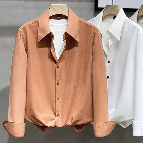 轻奢韩风冰丝垂感男士纯色衬衣春装商务休闲免烫男装长袖衬衫春秋商品大图