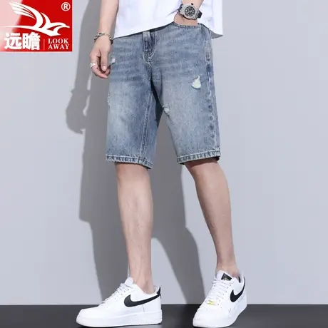 男士牛仔短裤夏季薄款潮牌纯棉直筒裤休闲宽松破洞五分中裤子男款商品大图