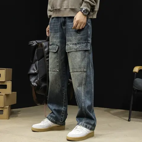 直筒牛仔裤男潮牌2024新款宽松大码春秋阔腿美式复古工装裤子春季商品大图