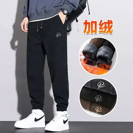 博奥绒束脚冬季加厚防寒运动卫裤秋冬款男士外穿加绒休闲裤子冬裤商品大图
