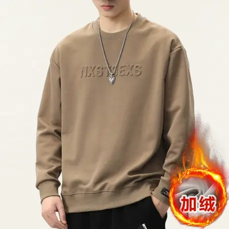 冬季加绒加厚大码保暖圆领卫衣秋冬款男生重磅长袖上衣2024年新款商品大图