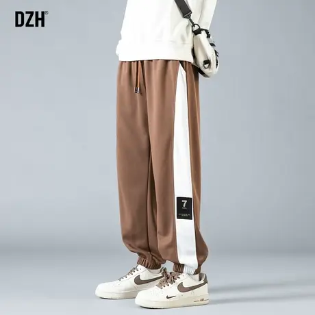 男生穿搭高级感裤子美式高街运动裤男秋季咖啡色拼接男裤2024新款商品大图