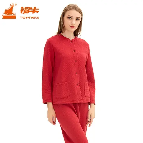 Topnew/铜牛棉开襟家居服套装加厚睡衣女秋冬长袖宽松VJ055商品大图