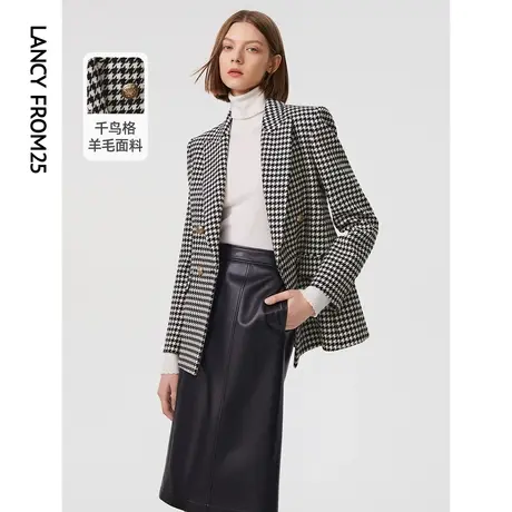朗姿羊毛法式复古气质休闲高级感西装格纹西服外套女秋冬季新款图片