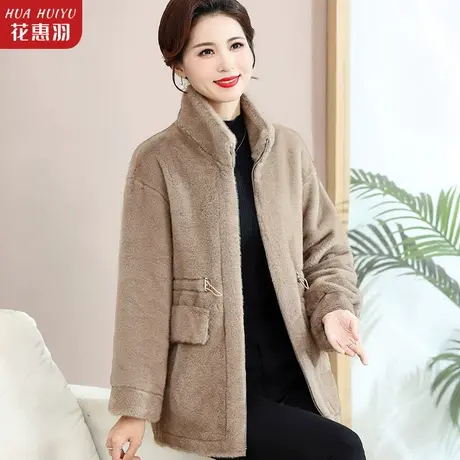 中年妈妈冬装皮毛一体大衣中长款加厚棉衣中老年女秋冬水貂绒外套商品大图