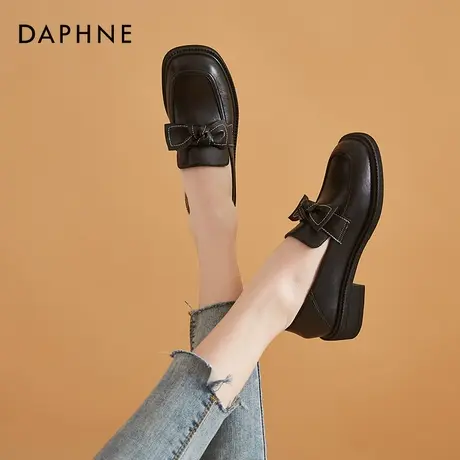 达芙妮日系小皮鞋女加绒2021年秋冬英伦风jk制服鞋乐福鞋女一脚蹬商品大图