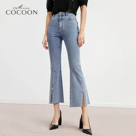 missCOCOON直筒开叉牛仔裤女2023新款秋设计感修身裤子小众九分裤商品大图