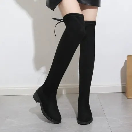今年流行靴子女2024秋冬新款显瘦粗跟长靴女弹力过膝靴加绒长筒靴图片