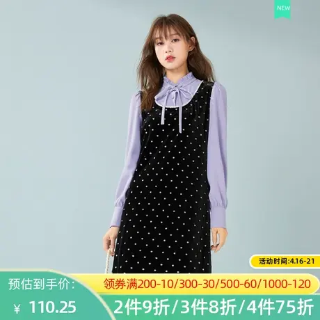 秋水伊人2022秋冬新款高腰波点显瘦温柔气质假两件连衣裙2A557图片
