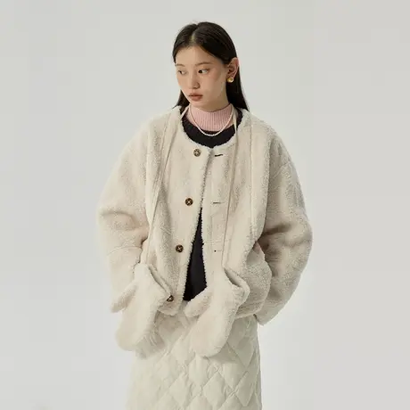 omont蛋挞家 复古皮毛一体短外套女2023冬季新款两面穿羊羔毛棉衣图片