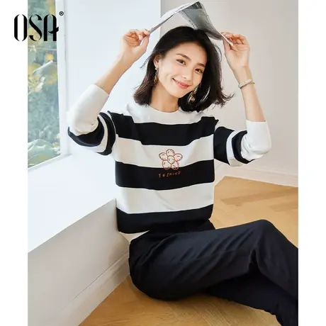 OSA欧莎设计感女小众黑白条纹外穿套头内搭毛衣女秋冬2022年新款商品大图