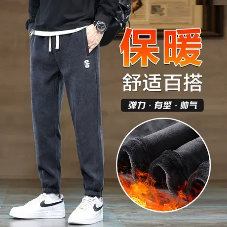 2024新款冬季加绒加厚博奥绒休闲裤子秋冬款男士束脚防风运动卫裤图片