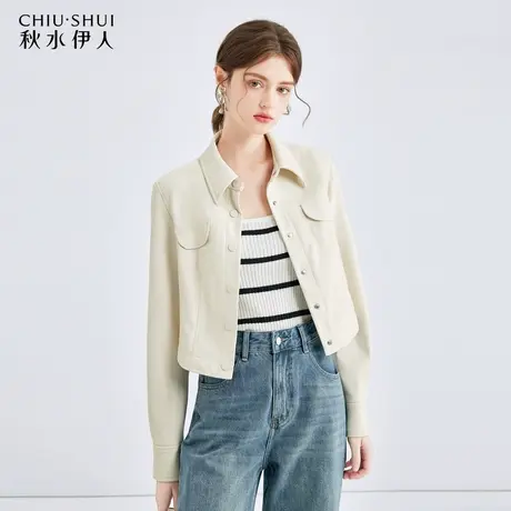 秋水伊人经典小翻领直筒短外套女2024早春新款女装宽松小个子上衣图片